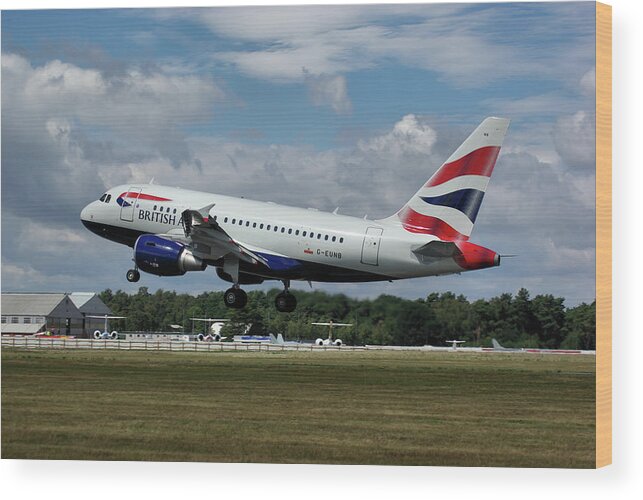 Airbus Wood Print featuring the photograph British Airways Airbus A318-112 G-EUNB by Tim Beach