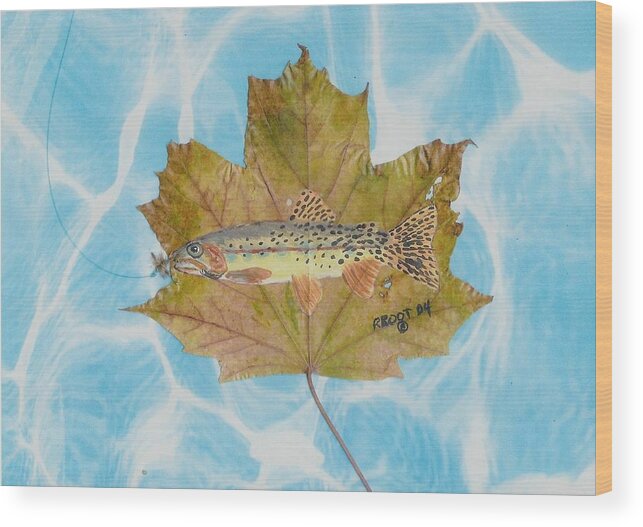 Fish Wood Print featuring the painting Brook Trout on Fly by Ralph Root