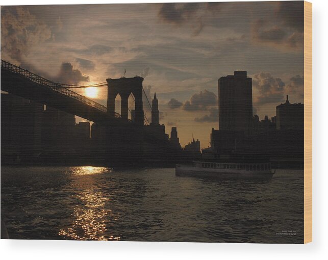 Brooklyn Bridge Wood Print featuring the photograph Brooklyn Bridge - Sunset by Frank Mari
