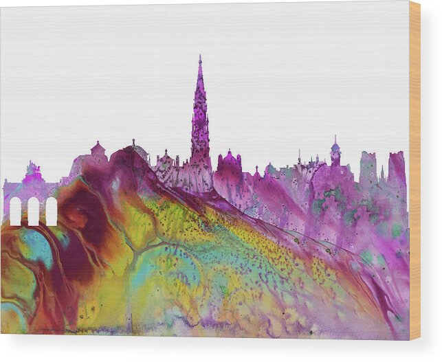 Brussels City Skyline Wood Print featuring the digital art Brussels city skyline 2 by Erzebet S