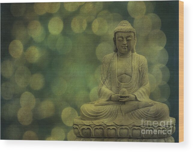 Buddha Wood Print featuring the photograph Buddha Light Gold by Hannes Cmarits