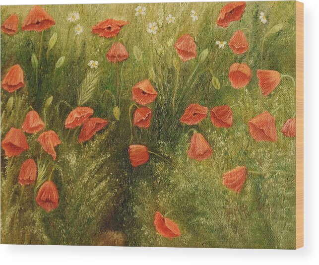 Poppies Wood Print featuring the painting Bunch Of Poppies by Angeles M Pomata