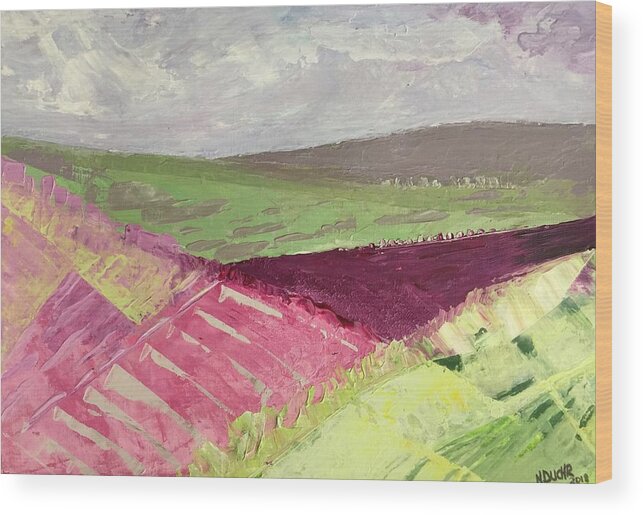 Original Wood Print featuring the painting Burgundy Fields by Norma Duch