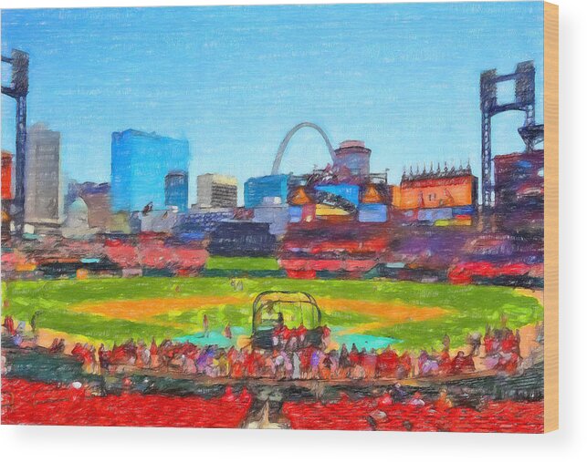 St. Louis Cardinals Wood Print featuring the painting Busch Stadium Batting Cage by John Farr