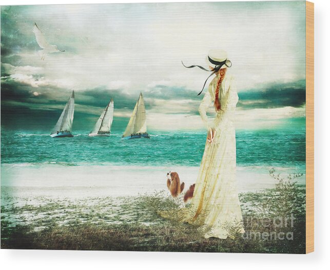 Seaside Wood Print featuring the digital art By the Sea by Shanina Conway