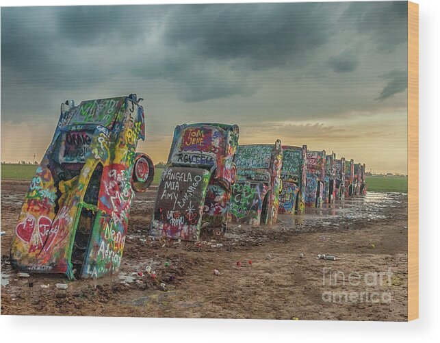 Texas Wood Print featuring the photograph Cadillac Ranch before the rain by Paul Quinn