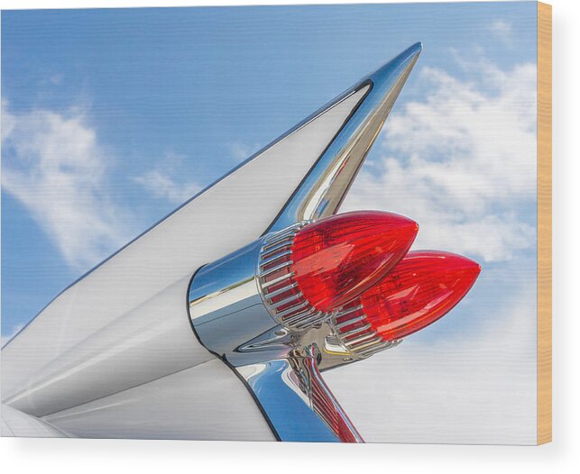 1959 Wood Print featuring the photograph 1959 Cadillac tailfin by Jim Hughes