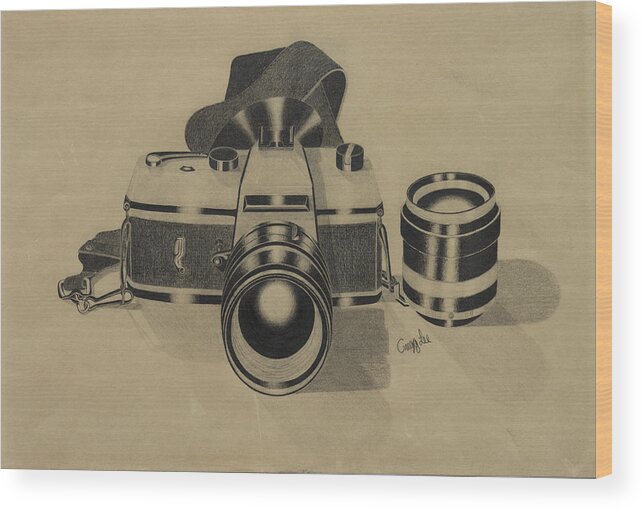 Camera Wood Print featuring the drawing Camera by Gregory Lee