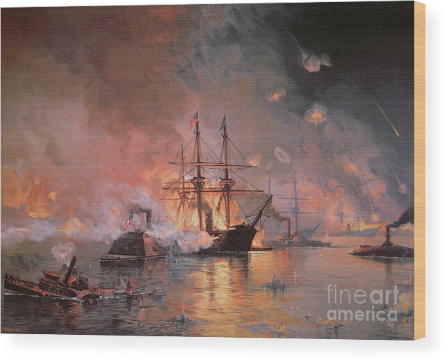 Capture Of New Orleans By Union Flag Officer David G. Farragut Wood Print featuring the painting Capture of New Orleans by Union Flag Officer David G Farragut by Julian Oliver Davidson