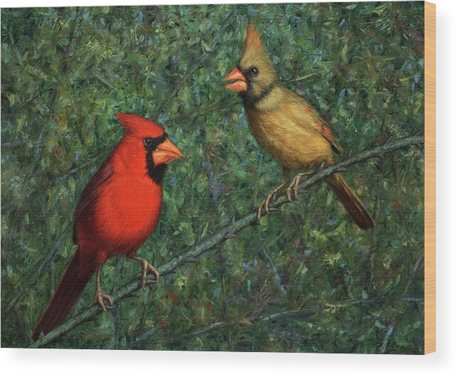 Cardinal Wood Print featuring the painting Cardinal Couple by James W Johnson
