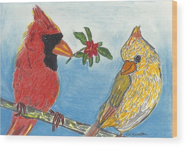 Cardinals Wood Print featuring the mixed media Cardinal Love by Ali Baucom