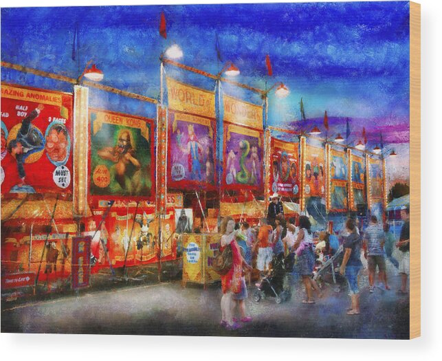 Suburbanscenes Wood Print featuring the photograph Carnival - World of Wonders by Mike Savad