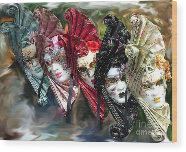 Carnival Masks Wood Print featuring the photograph Carnival Masks Venice by Sheila Laurens