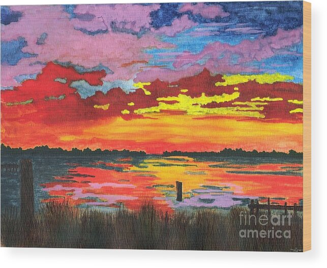 Original Painting Wood Print featuring the painting Carolina Sunset by Patricia Griffin Brett