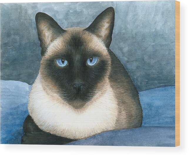 Cat Wood Print featuring the painting Cat 547 Siamese by Lucie Dumas