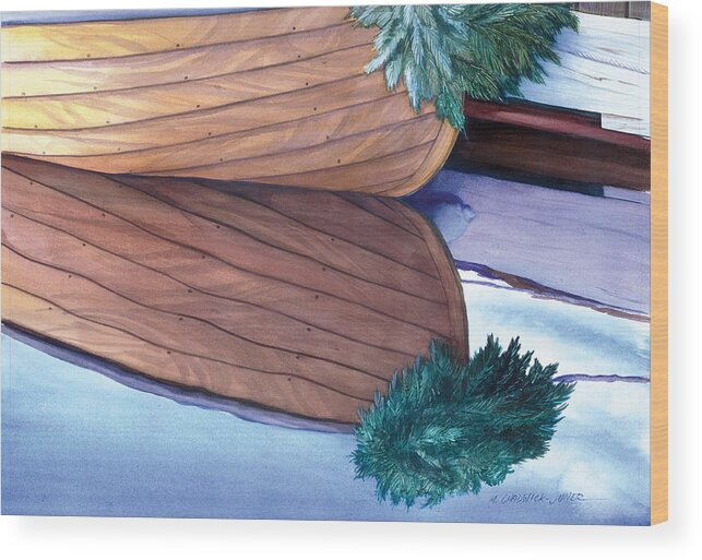 Catspaw Sailing Dinghy Wood Print featuring the painting Catspaw with Wreath by Marguerite Chadwick-Juner