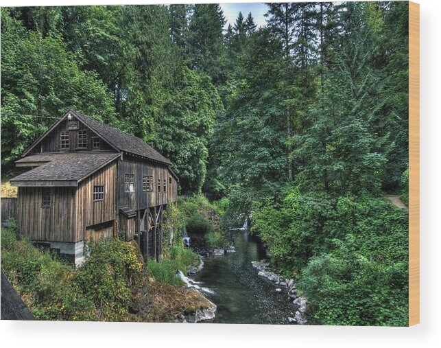 Hdr Wood Print featuring the photograph Cedar Creek Grist Mill by Brad Granger