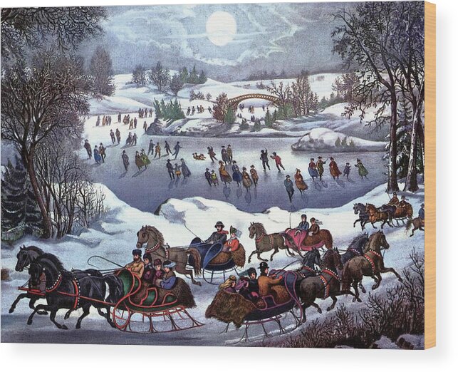 Winter Wood Print featuring the painting Central Park in Winter by Currier and Ives