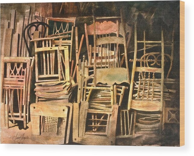 Chair Wood Print featuring the painting Chairs by Frank SantAgata
