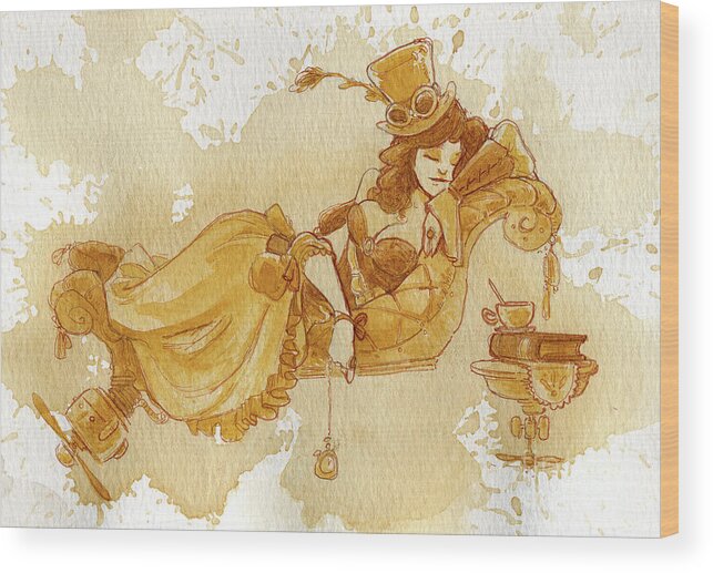 Steampunk Wood Print featuring the painting Chaise by Brian Kesinger