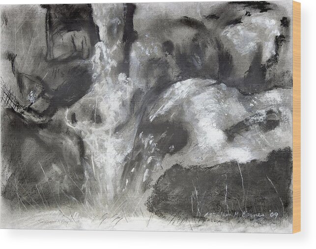  Wood Print featuring the painting Charcoal Waterfall by Kathleen Barnes