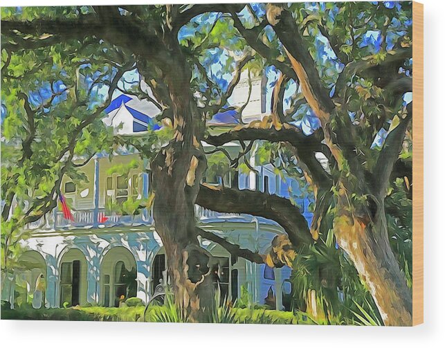 Usa Wood Print featuring the photograph Charleston Mansion Oaks by Dennis Cox