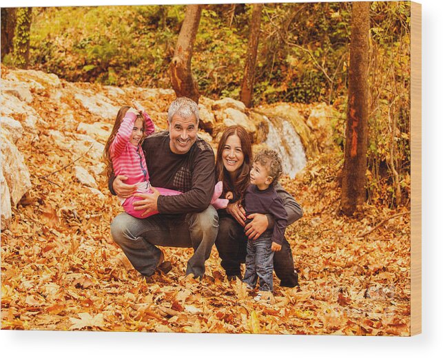Autumn Wood Print featuring the photograph Cheerful family in autumn woods by Anna Om