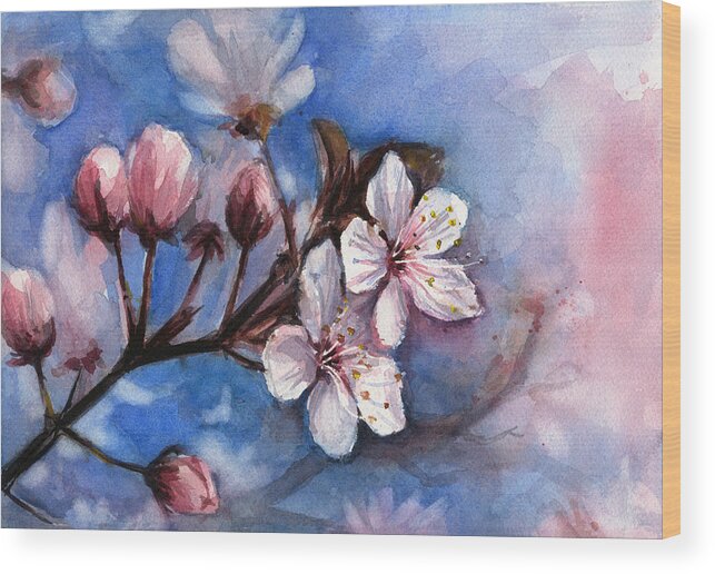 Spring Wood Print featuring the painting Cherry Blossoms by Olga Shvartsur