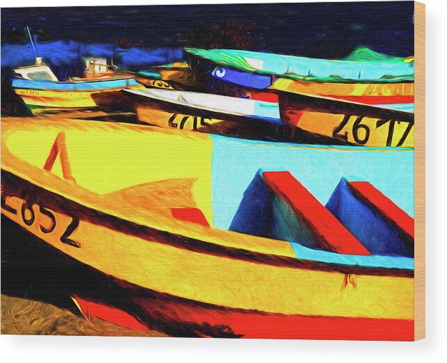 Chile Wood Print featuring the mixed media Chilean Fishing Boats by Dennis Cox Photo Explorer