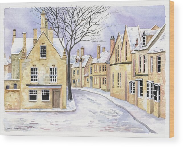 Chipping Campden Wood Print featuring the painting Chipping Campden in Snow by Scott Nelson