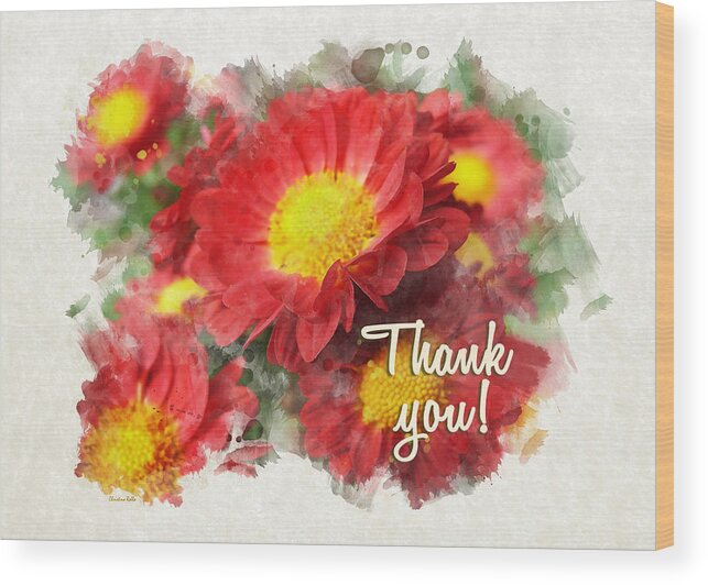Thank You Wood Print featuring the mixed media Chrysanthemum Flowers Watercolor Thank You Card by Christina Rollo