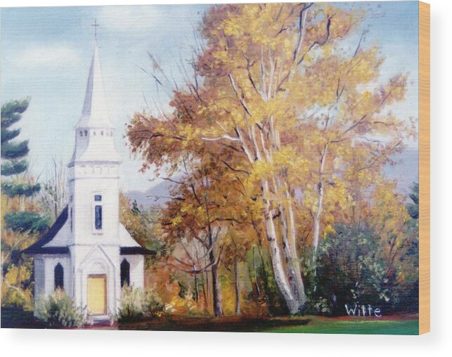 Church With Steeple Wood Print featuring the painting Church at Sugar Hill by Marie Witte
