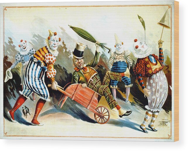 Circus Clowns Wood Print featuring the mixed media Circus Clowns - Vintage Circus Advertising Poster by Studio Grafiikka
