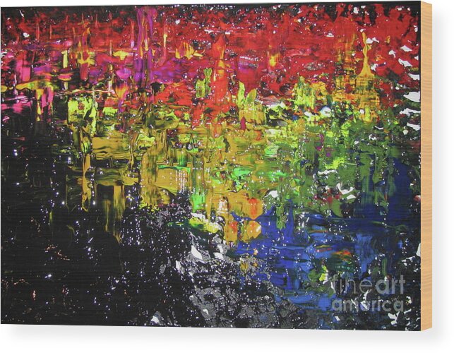 Abstract Wood Print featuring the painting City Lights by Jacqueline Athmann