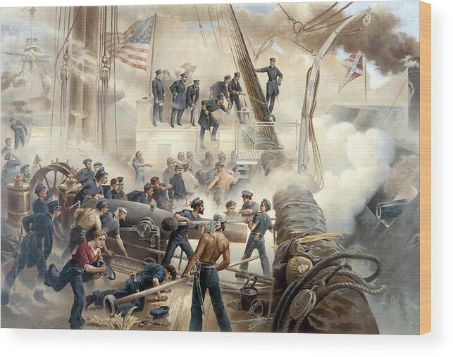 Civil War Wood Print featuring the painting Civil War Naval Battle by War Is Hell Store