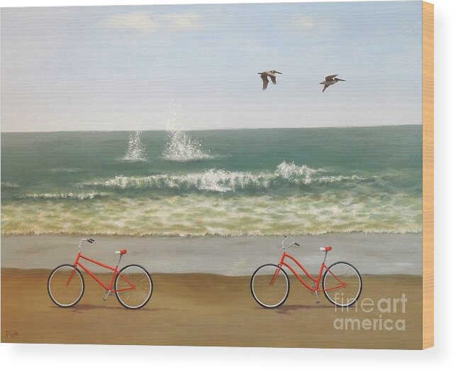 Red Bicycles Wood Print featuring the painting Coasting by Phyllis Andrews