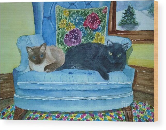 Cats Wood Print featuring the painting Coco and Buddy by Sue Carmony