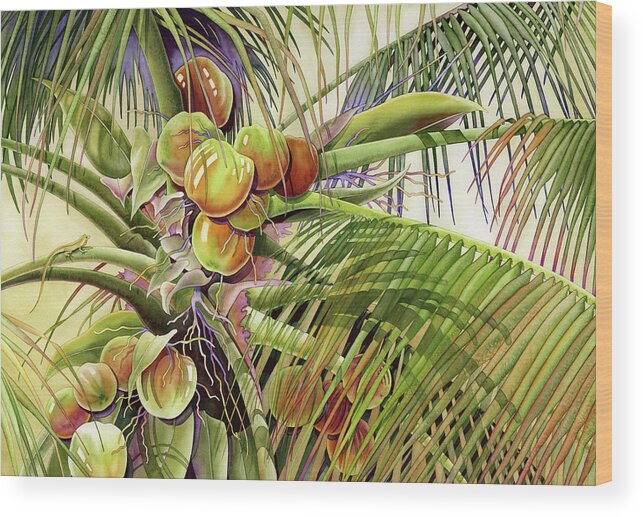 Coconut Wood Print featuring the painting Coconut Palm by Lyse Anthony