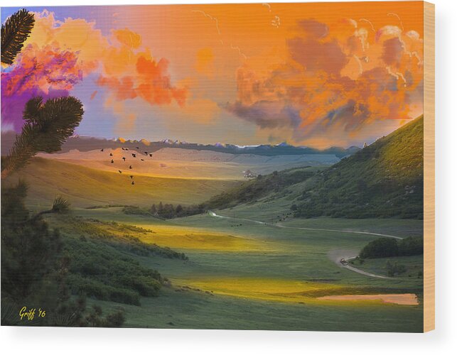 Sunrise Wood Print featuring the digital art Colorado Big Valley Sunrise by J Griff Griffin
