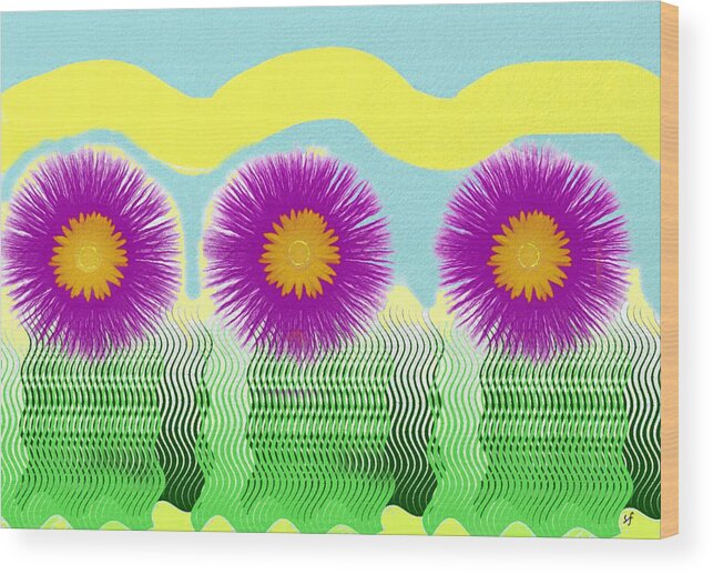 Fun Wood Print featuring the digital art Colorful Flower Pop Art by Shelli Fitzpatrick