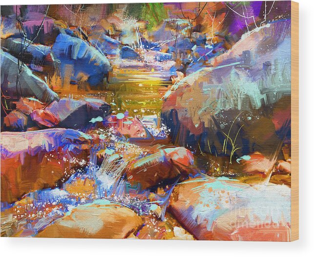 Art Wood Print featuring the painting Colorful Stones by Tithi Luadthong