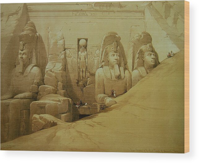 Scottish Art Wood Print featuring the painting Colossal figures in front of the Great Temple of Aboo-Simbel by David Roberts