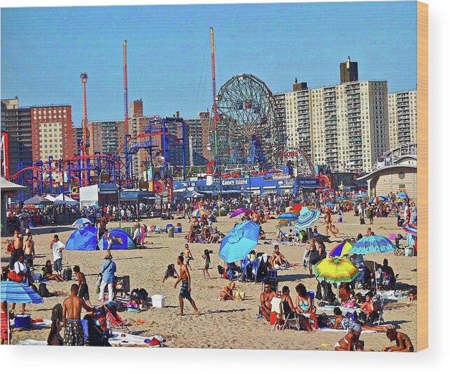 Coney Island New York Wood Print featuring the photograph Coney Island Beach by Joan Reese