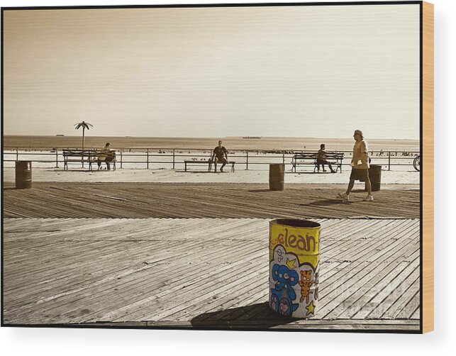 Coney Island Wood Print featuring the photograph Coney Island Boardwalk by Madeline Ellis