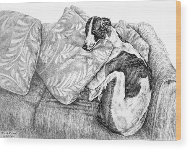 Greyhound Wood Print featuring the drawing Couch Potato Greyhound Dog Print by Kelli Swan