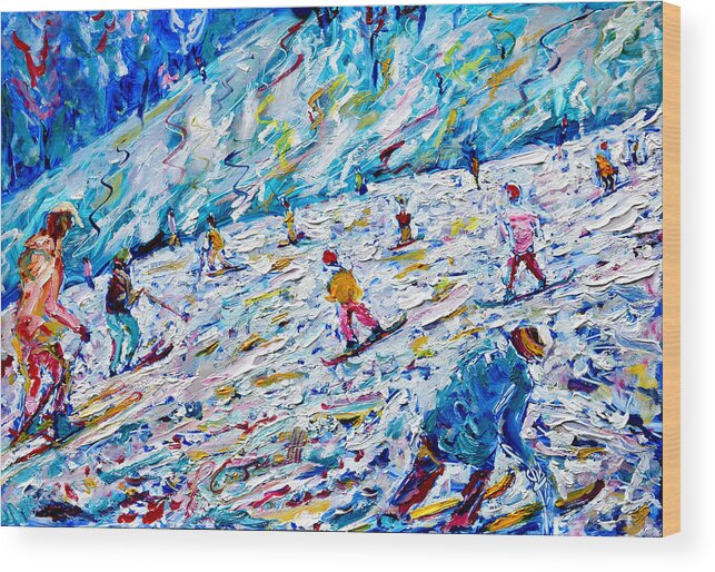 Skiing Wood Print featuring the painting Coupe Du Monde Val D'Isere by Pete Caswell