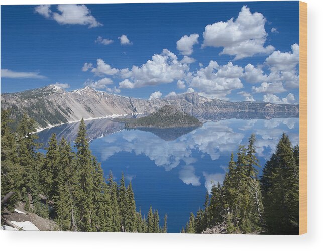 Loree Johnson Wood Print featuring the photograph Crater Lake Reflections by Loree Johnson