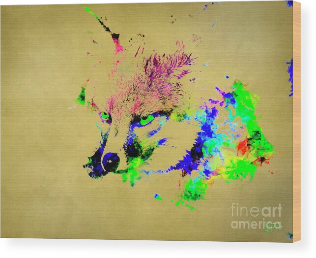 Crazy Like A Fox Wood Print featuring the mixed media Crazy Like a Fox by David Millenheft