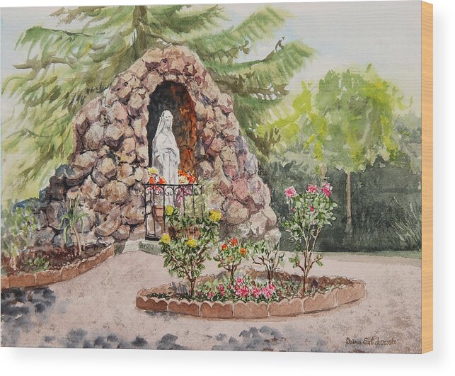 Catholic Grotto Wood Print featuring the painting Crockett California Saint Rose Of Lima Church Grotto by Irina Sztukowski