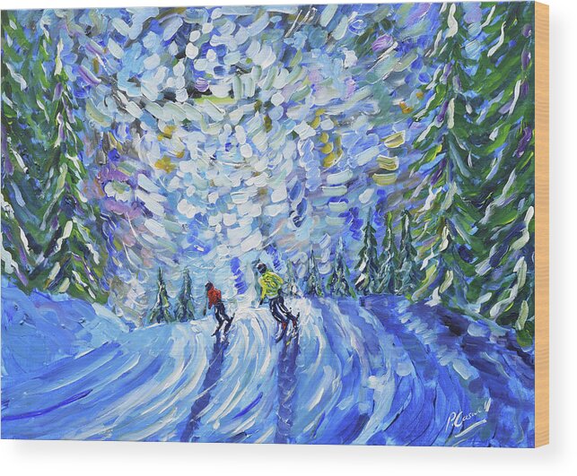 Morzine Wood Print featuring the painting Crocus Piste by Pete Caswell